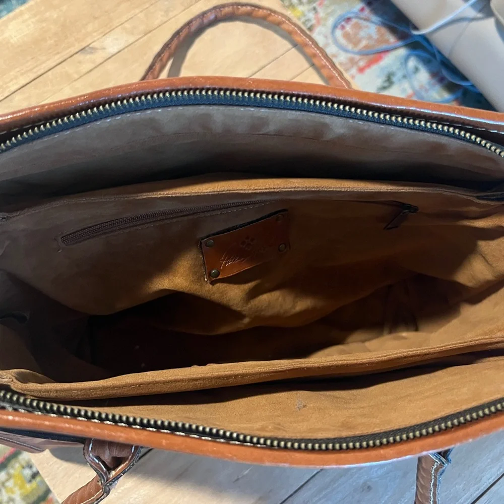 Patricia Nash Brown Embossed Leather Satchel Bag